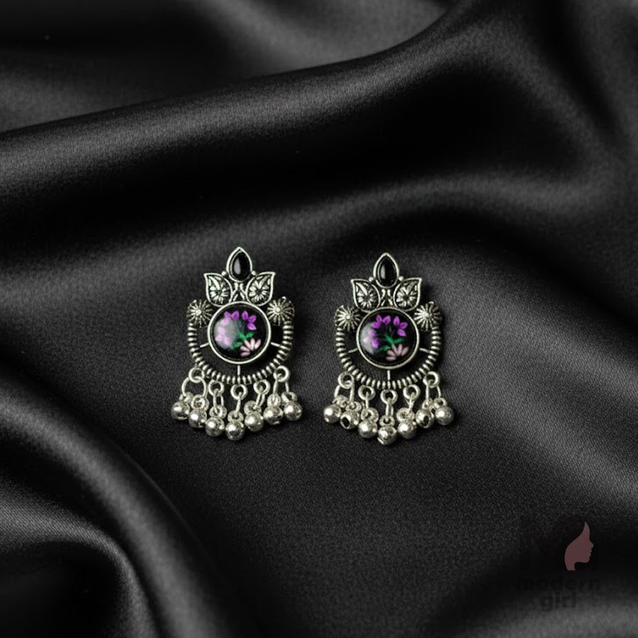 Midnight Floral German Silver Earrings