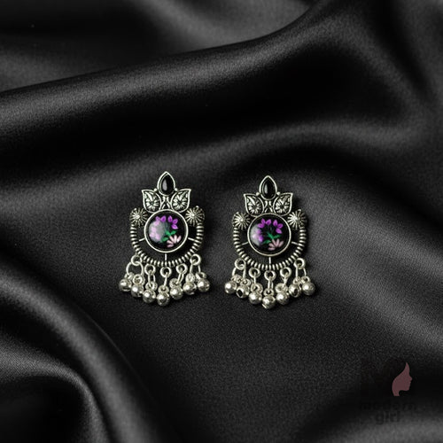 Midnight Floral German Silver Earrings