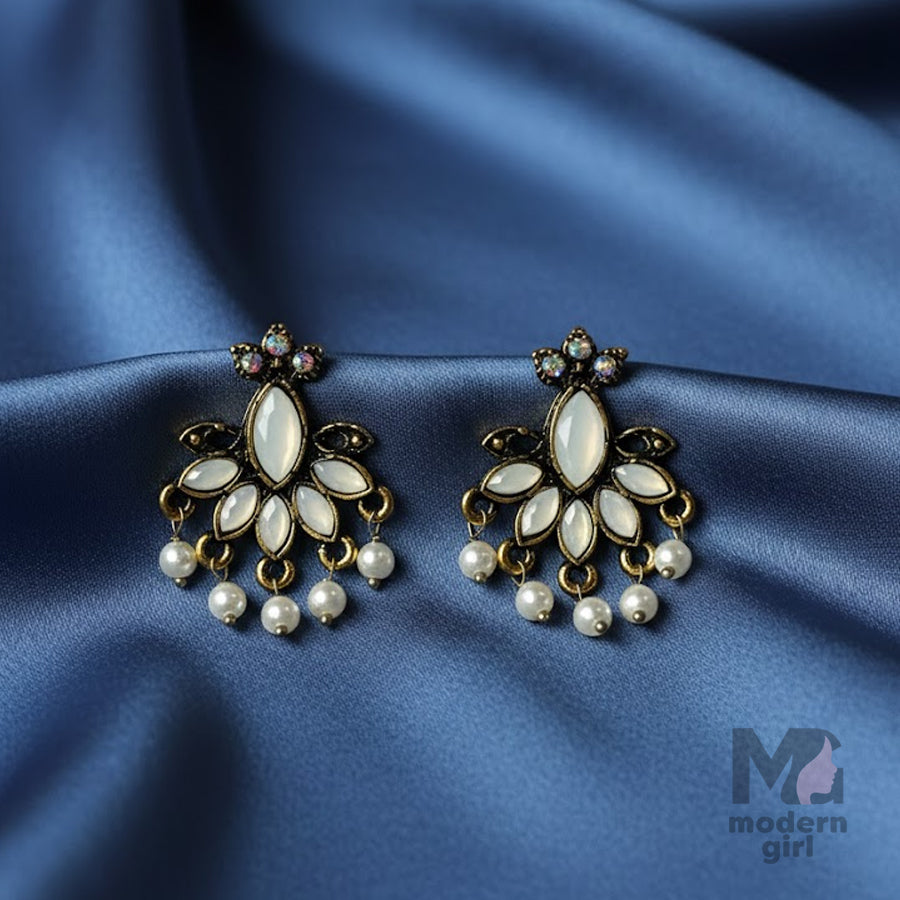 Elegant Kundan Pearl Drop Earrings – Premium German Silver