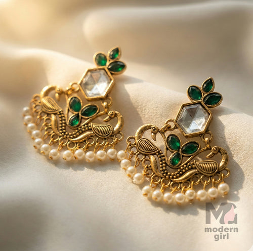 Peacock Chandbali Earrings for Women | Designer Pearl Drop Ethnic Jewelry