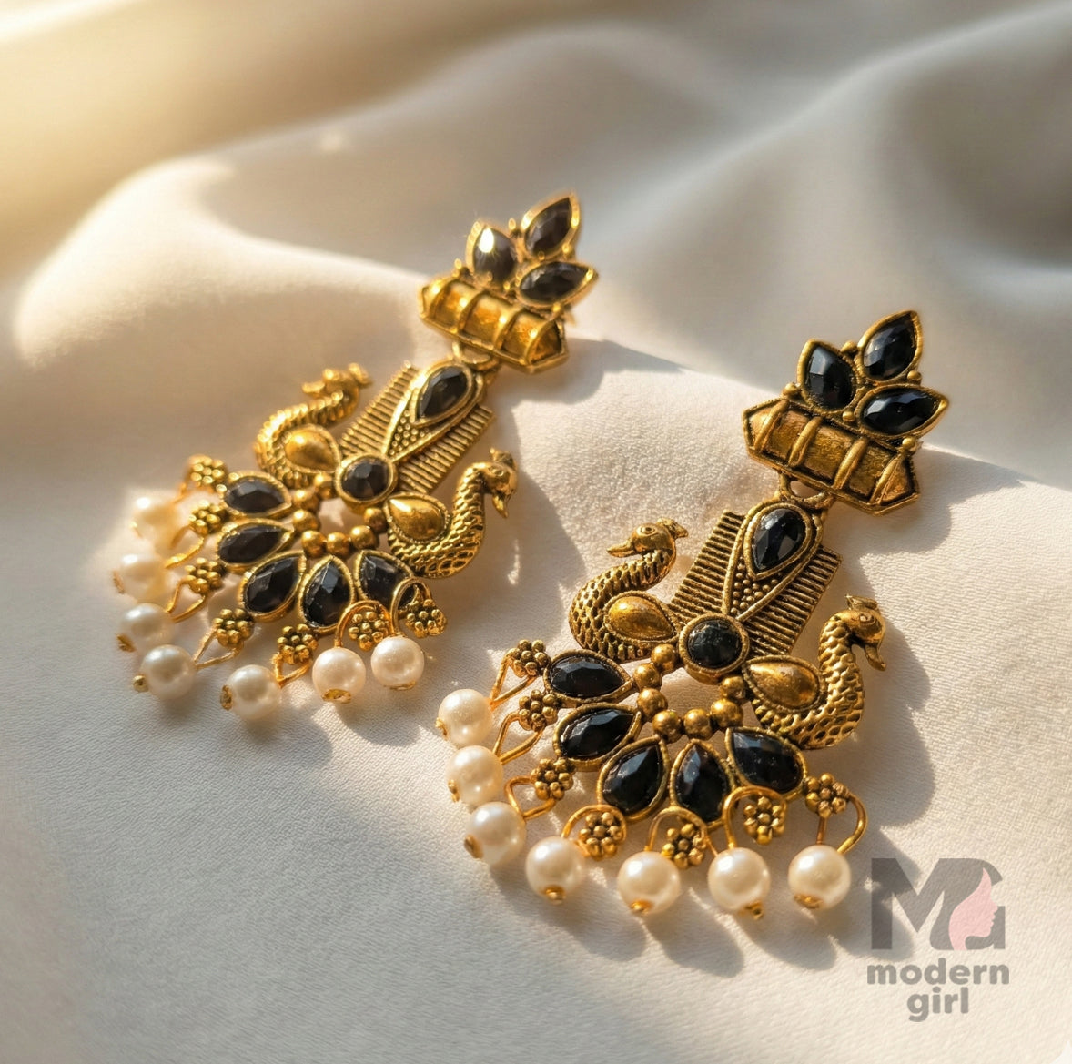 Royal Peacock Temple Earrings for Women | Designer Pearl Drop Ethnic Jewelry