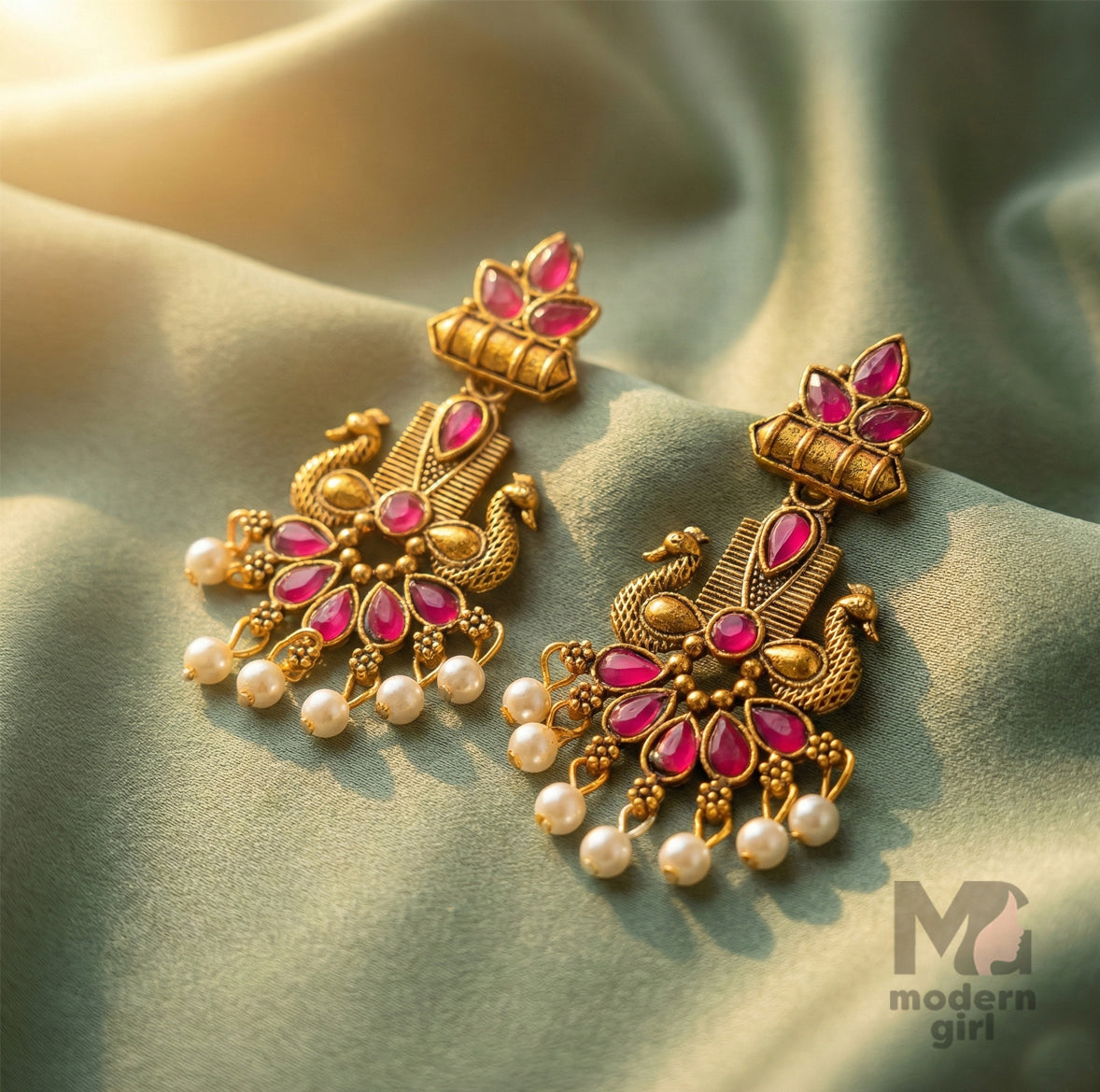 Royal Peacock Temple Earrings for Women | Designer Pearl Drop Ethnic Jewelry