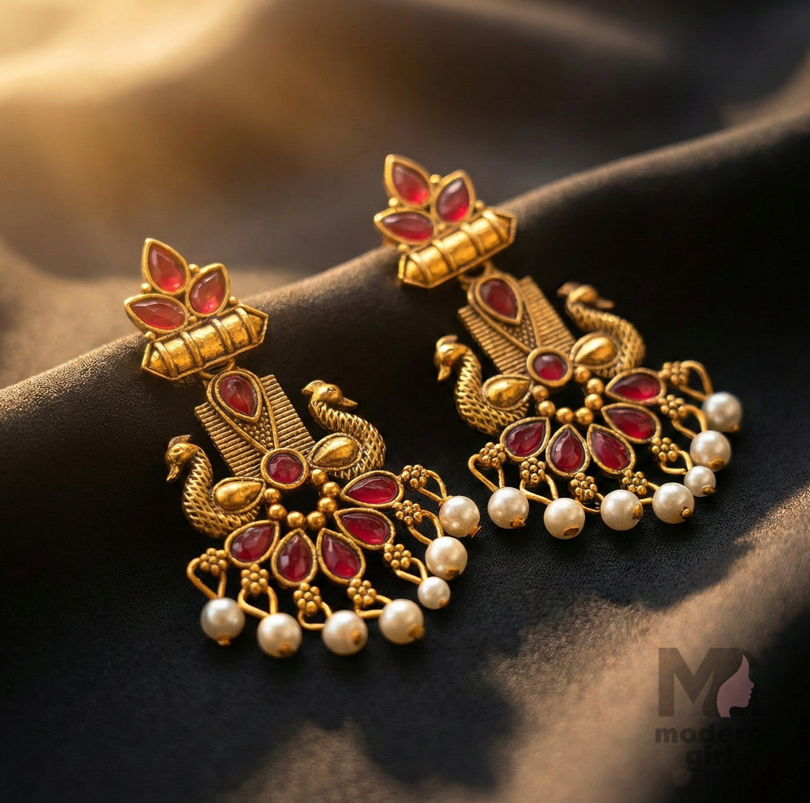 Royal Peacock Temple Earrings for Women | Designer Pearl Drop Ethnic Jewelry