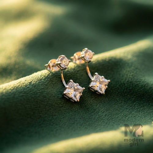 Crystal Square Drop Stud Earrings