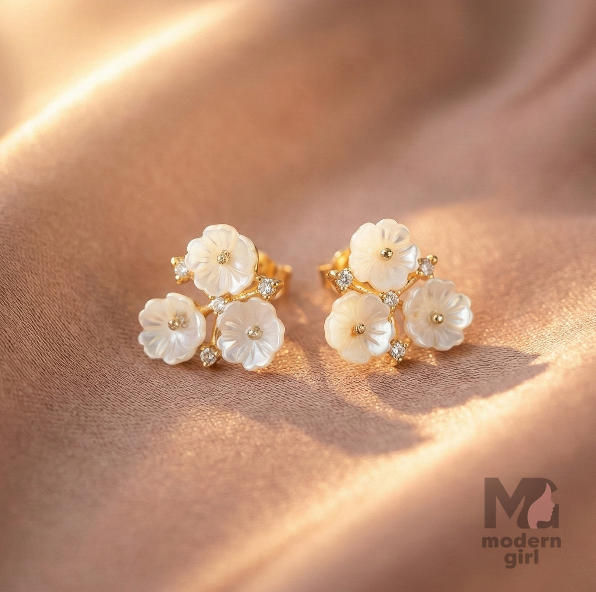 Elegant White Crystal Floral Earrings