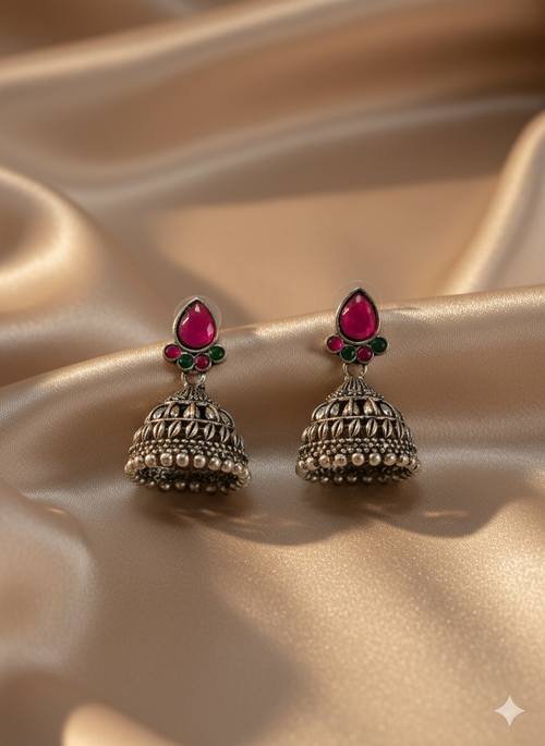 German Silver  Stone Jhumka