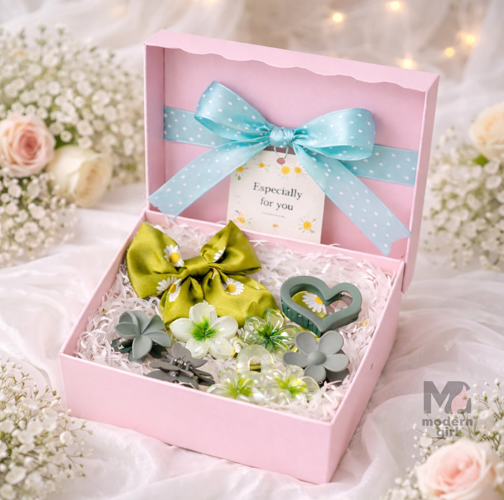 Fresh Green Daisy Hair Accessory  Combo