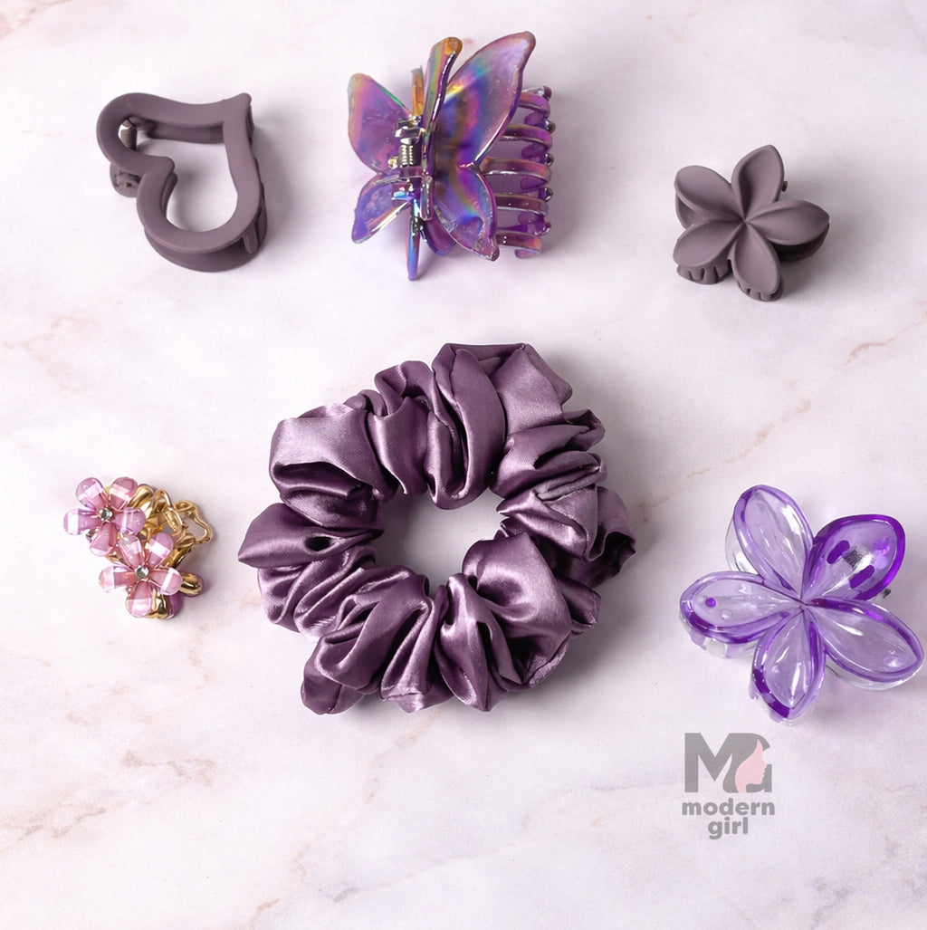 Premium Purple Hair Accessories Gift Hamper – 6 Pc Set