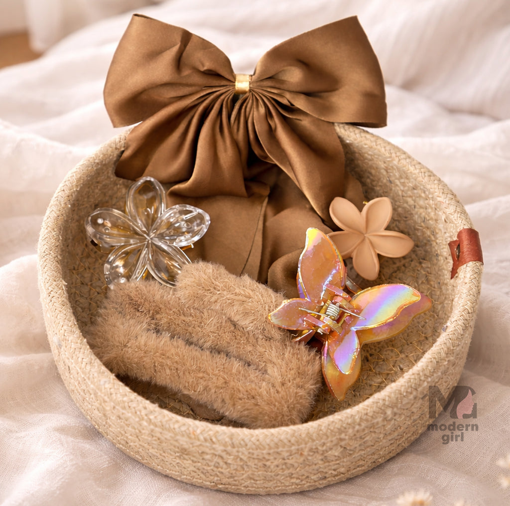 Elegant Brown  Hair Accessory Premium Gift Combo Set