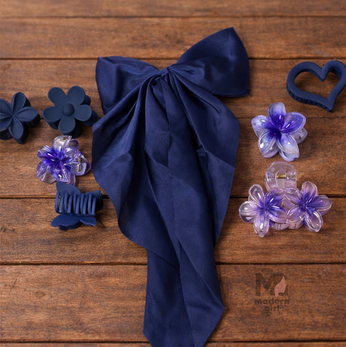 Midnight Bloom Hair Accessory Gift Combo – Navy Blue