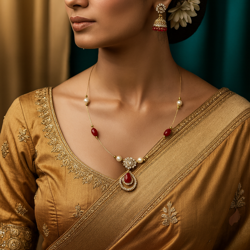 Ruby Pearl Pendant Necklace