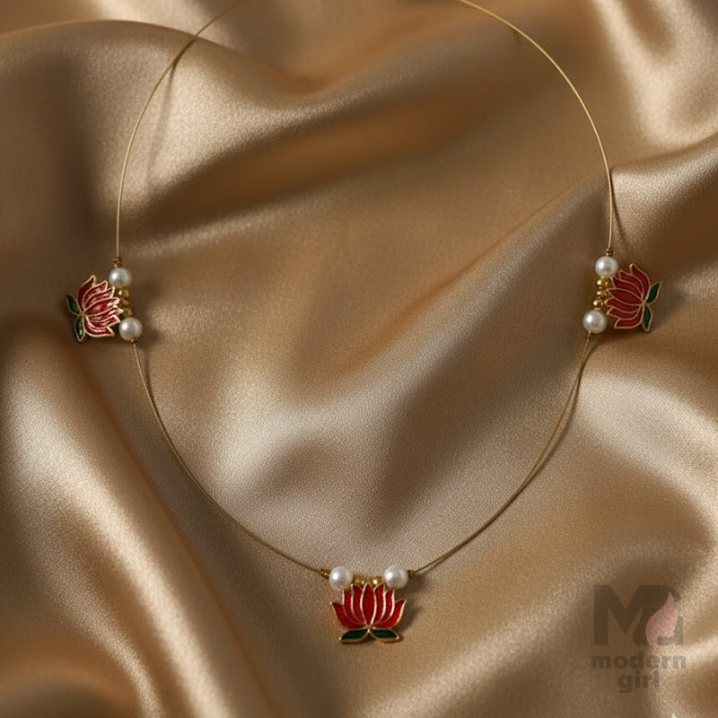 Invisible chain Lotus Enamel Pearl Choker