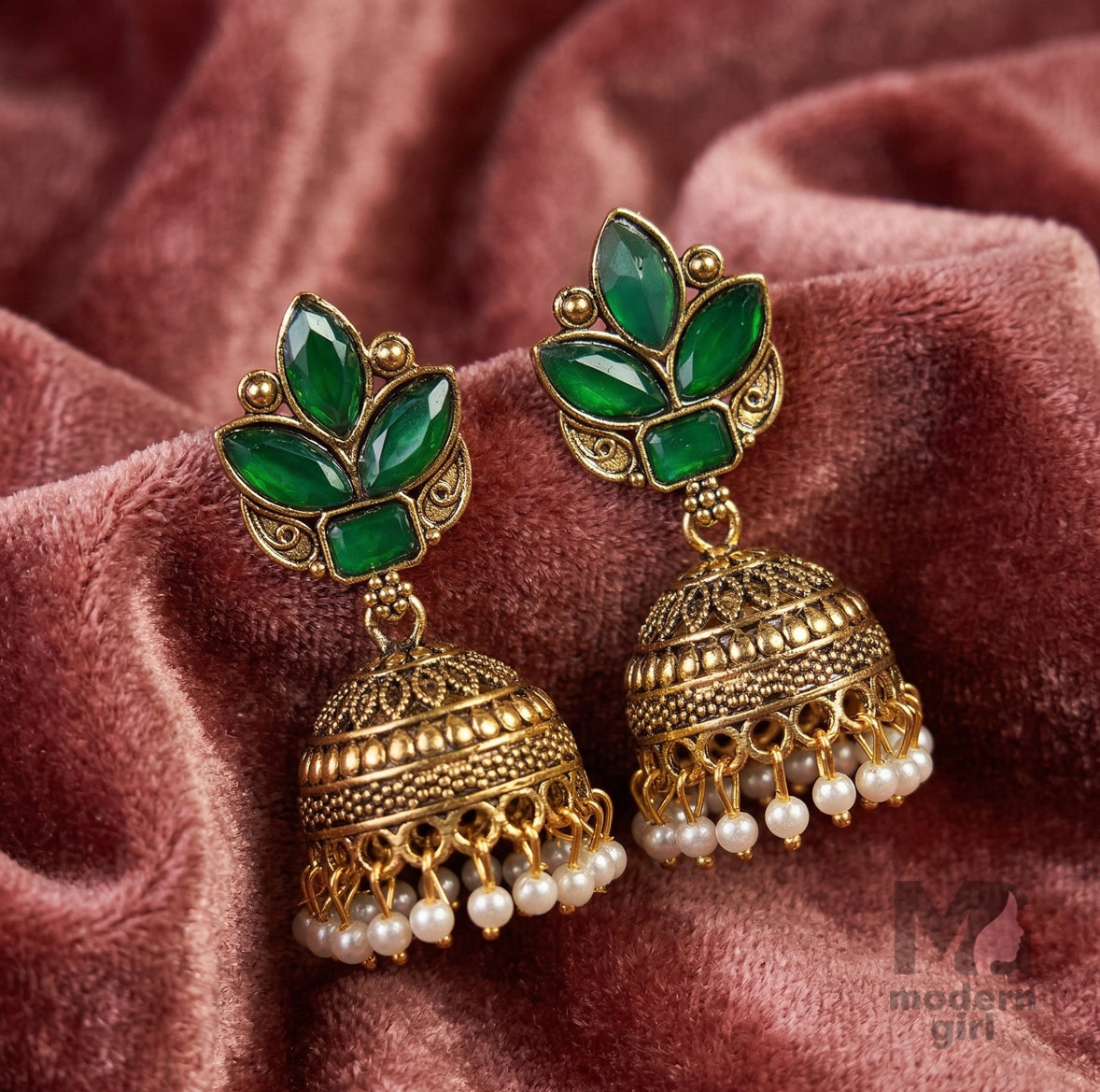 Premium Floral Stone Jhumka Earrings with Pearl Drops