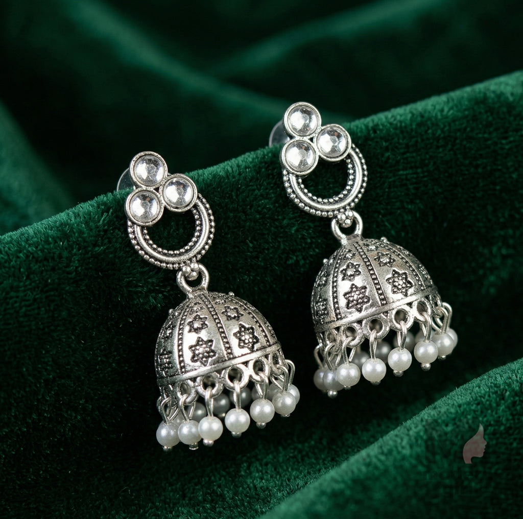 Classic Stone Jhumka Earrings for Women | Traditional Beaded Ethnic Jewelry