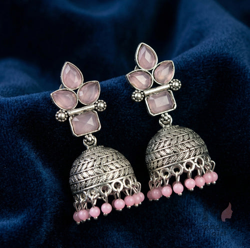 Floral Stone Jhumka Earrings for Women | Designer Beaded Ethnic Jewelry