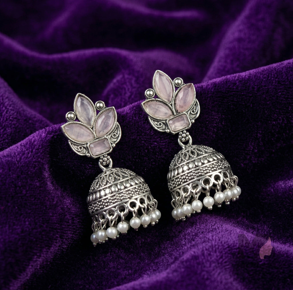 Elegant Floral Stone Jhumka Earrings for Women | Designer Pearl Drop Ethnic Jewelry