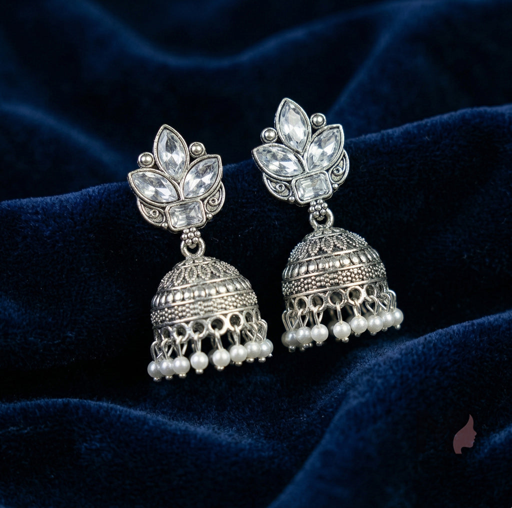 Elegant Floral Stone Jhumka Earrings for Women | Designer Pearl Drop Ethnic Jewelry