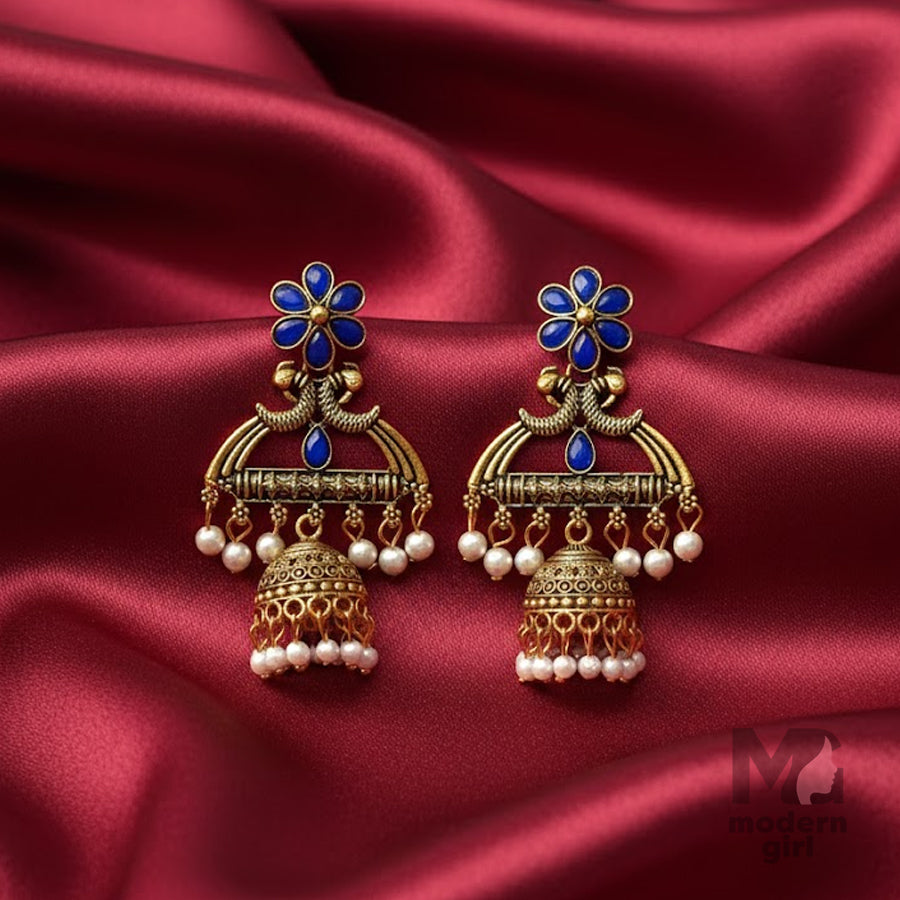 Emerald Blossom Antique Temple Jhumka