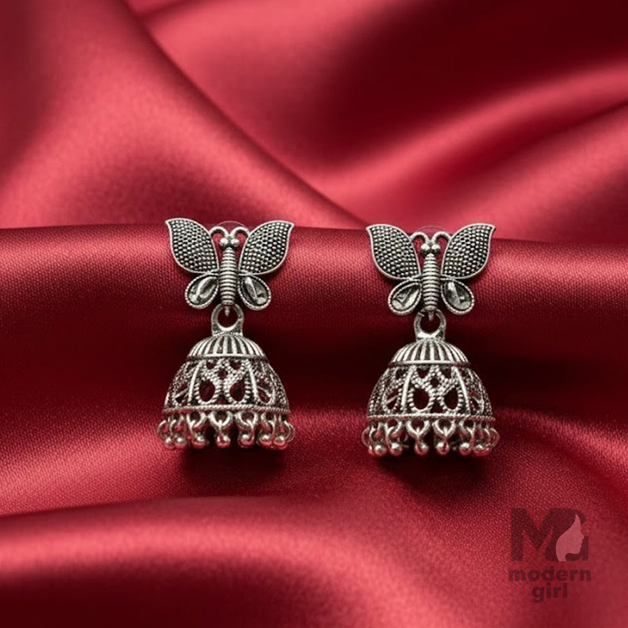 Oxidised Butterfly Design Traditional Jhumka Earrings