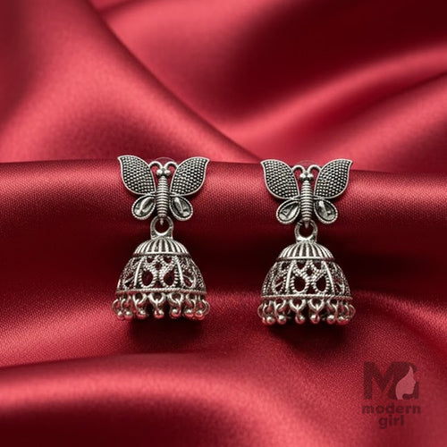Oxidised Butterfly Design Traditional Jhumka Earrings