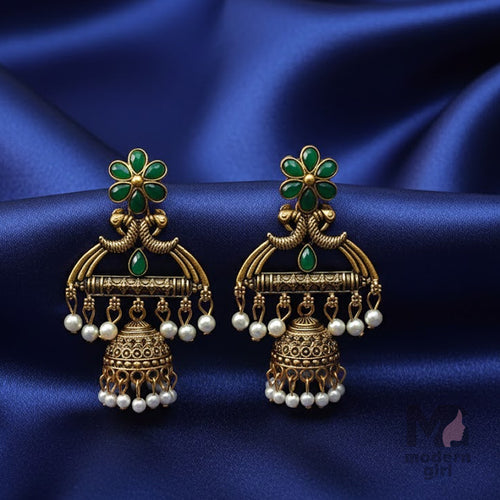 Emerald Blossom Antique Temple Jhumka