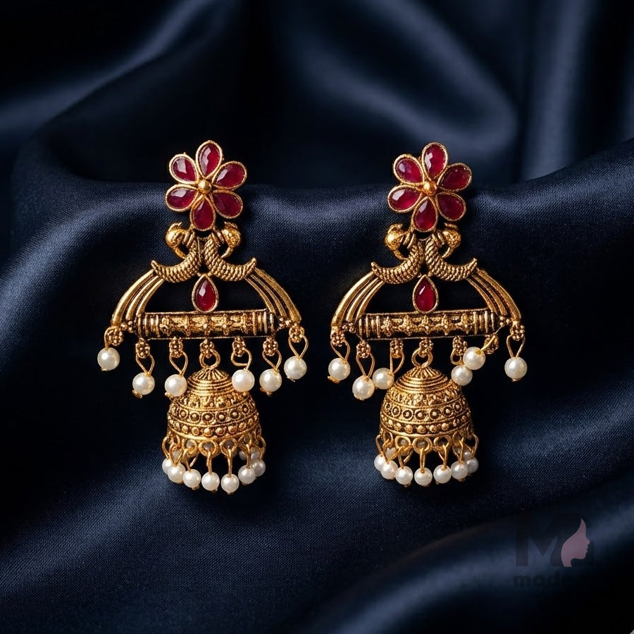 Emerald Blossom Antique Temple Jhumka