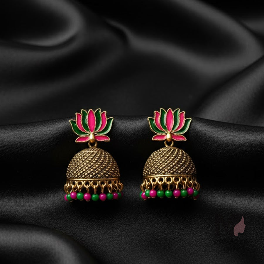 Lotus Top Antique Jhumka Earrings