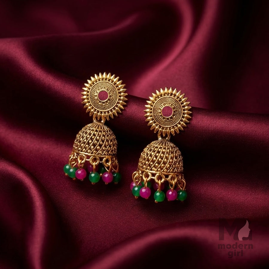 Sunburst Dome Jhumka Earrings