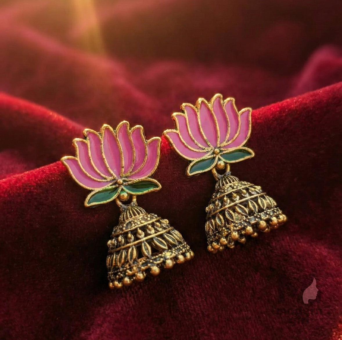 Antique Lotus Design Jhumka Earrings for Women