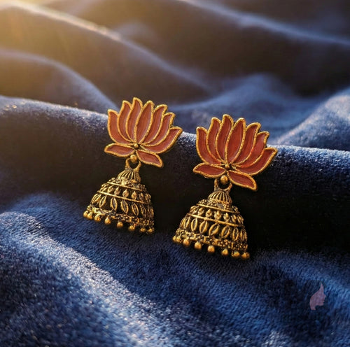 Antique Lotus Design Jhumka Earrings for Women