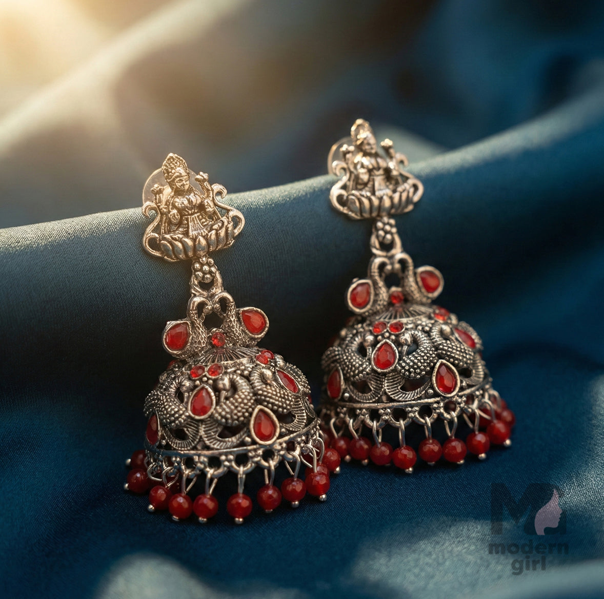 Oxidised Lakshmi Temple Jhumka Earrings for Women
