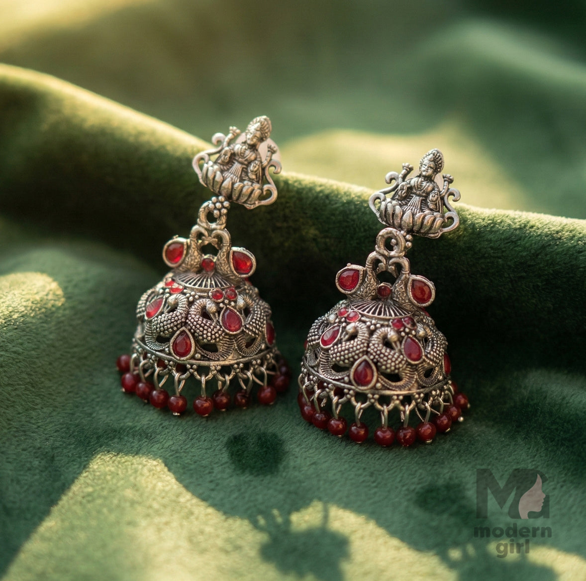Oxidised Lakshmi Temple Jhumka Earrings for Women