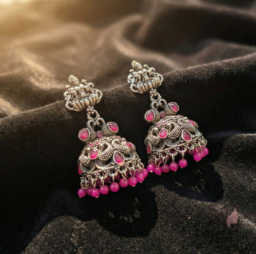 Oxidised Lakshmi Temple Jhumka Earrings for Women