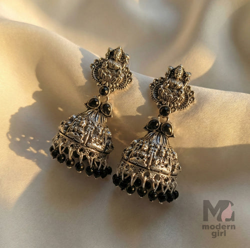 Oxidised Lakshmi Temple Jhumka Earrings for Women