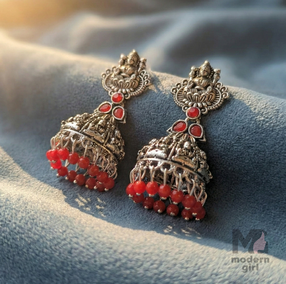 Oxidised Lakshmi Temple Jhumka Earrings for Women