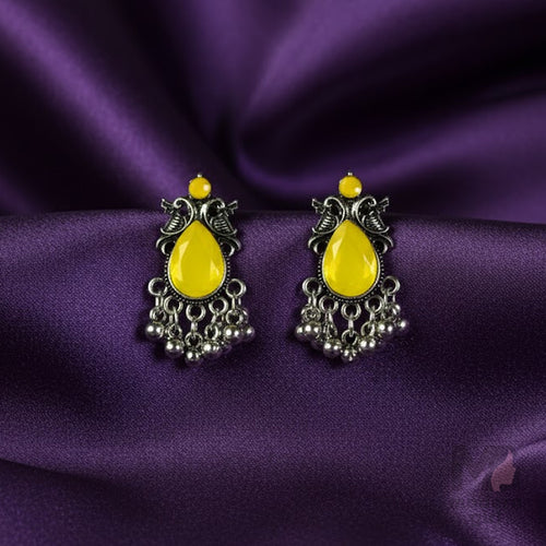 Traditional German Silver Stone Earrings with Beads