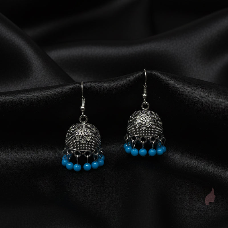 Beaded Oxidised Jhumka Earrings