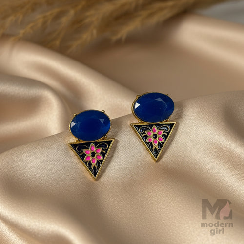 Triangle Enamel Floral Stud Earrings