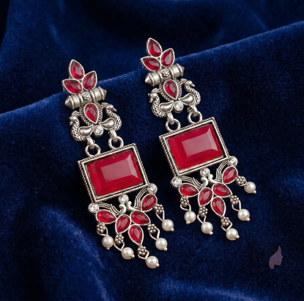 Ruby Pearl Heritage Earrings – Antique Ethnic Statement Design