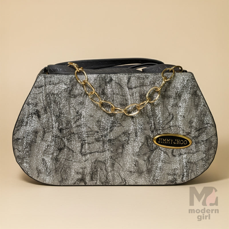 Curved Luxury Handbag with Golden Chain Handle