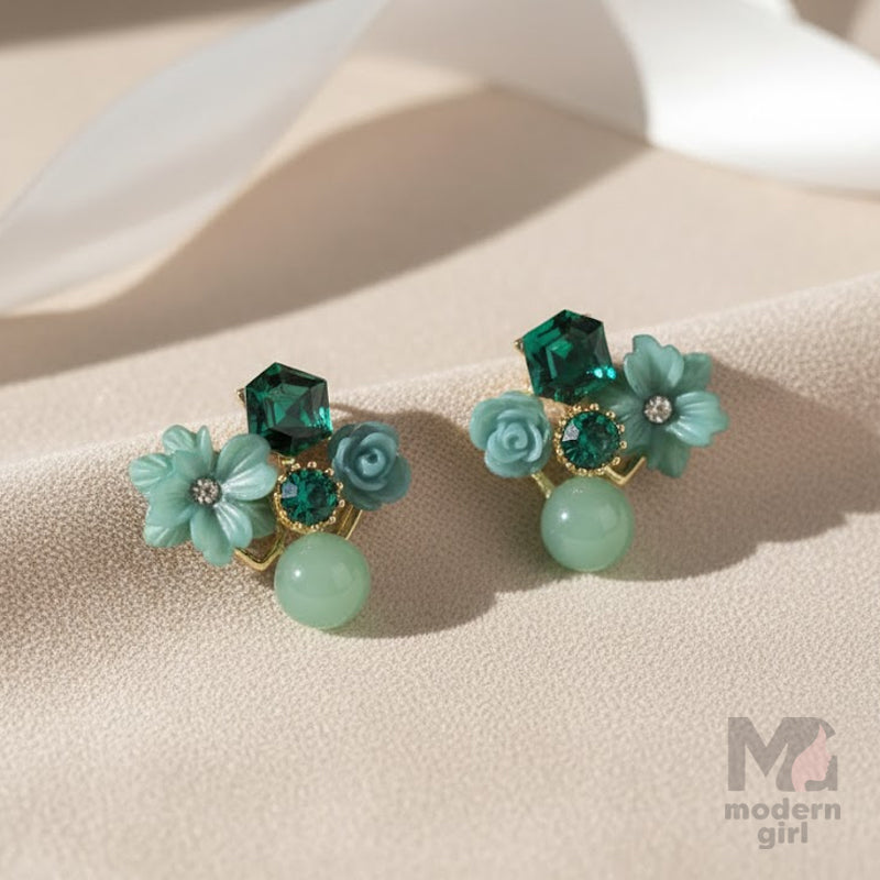 Floral Stone Stud Earrings