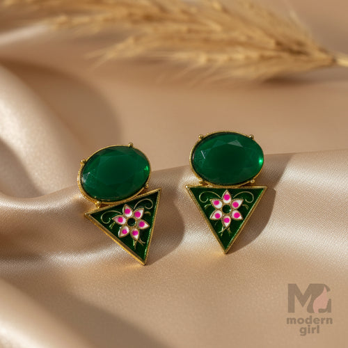 Triangle Enamel Floral Stud Earrings