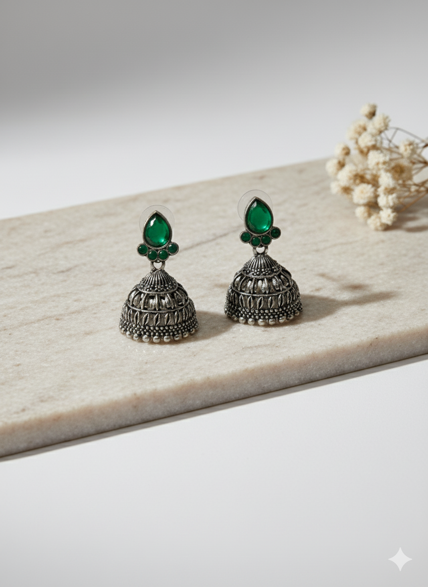 German Silver  Stone Jhumka