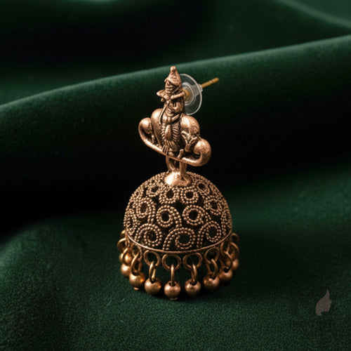 Antique Gold-Plated Temple Jhumka Earrings with Goddess Motif