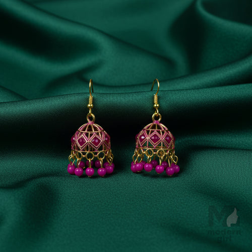 Enamel Beaded Jhumka Earrings
