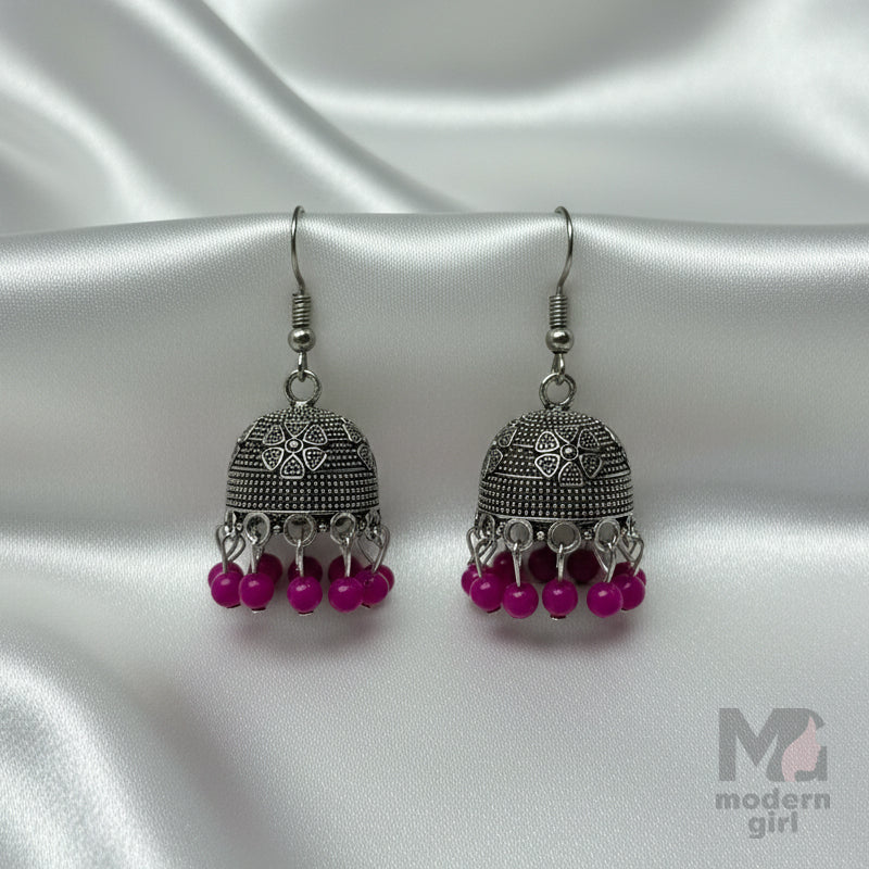 Beaded Oxidised Jhumka Earrings