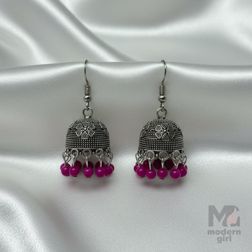 Beaded Oxidised Jhumka Earrings