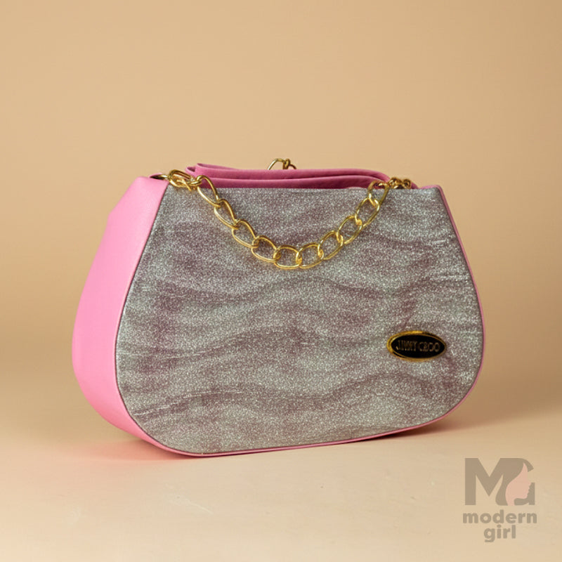 Curved Luxury Handbag with Golden Chain Handle