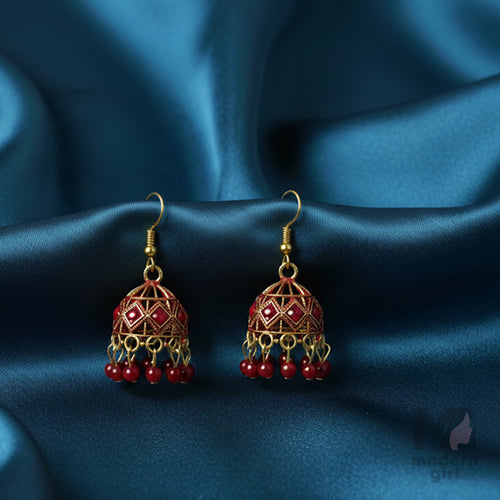 Enamel Beaded Jhumka Earrings