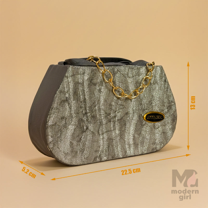 Curved Luxury Handbag with Golden Chain Handle
